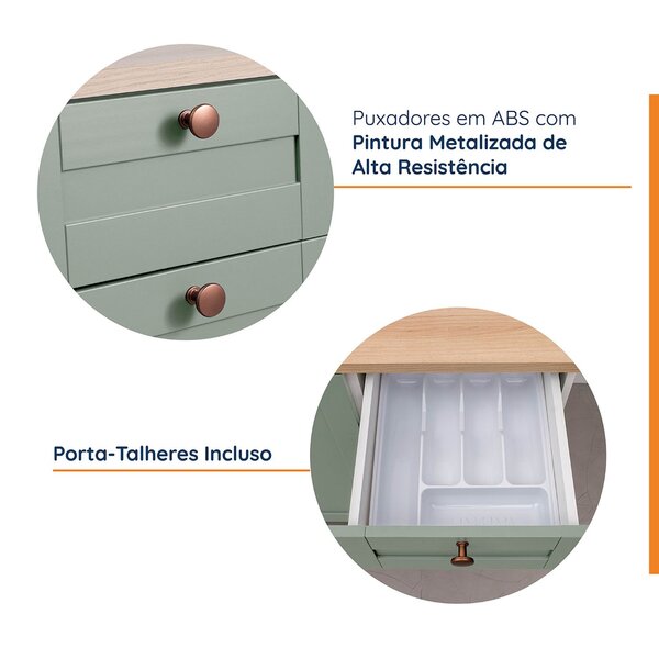 Cozinha Modulada 8 Peças Com Tampo 1 Torre 4 Aéreos 3 Balcões Arizona Cabecasa Madeiraoriginals Figueira/menta - Imagem 5