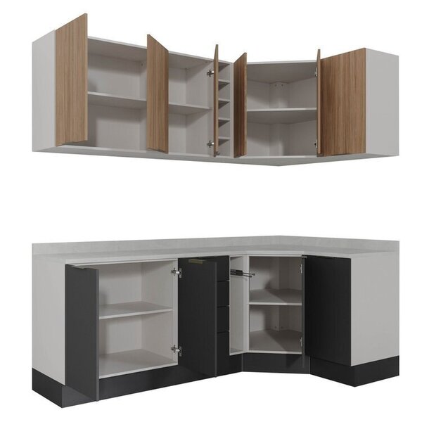 Cozinha Modulada 8 Peças Com Tampo Com Rodapé 4 Aéreos E 4 Balcões Ipanema Cabecasa Madeiraoriginals Grafite Trama/ - Imagem 3