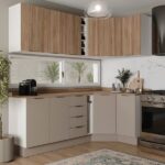 Cozinha Modulada 8 Peças Com Tampo Com Rodapé 4 Aéreos E 4 Balcões Ipanema Cabecasa Madeiraoriginals Fendi Trama/