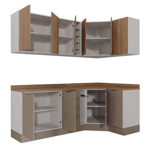 Cozinha Modulada 8 Peças Com Tampo Com Rodapé 4 Aéreos E 4 Balcões Ipanema Cabecasa Madeiraoriginals Fendi Trama/ - Imagem 4