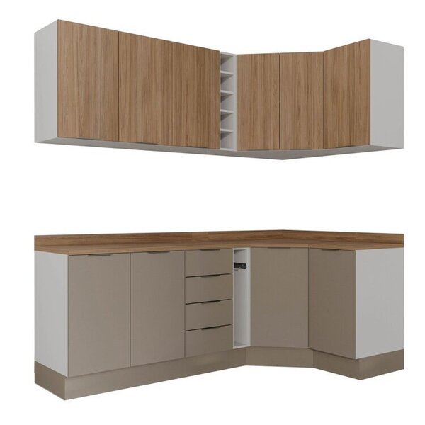 Cozinha Modulada 8 Peças Com Tampo Com Rodapé 4 Aéreos E 4 Balcões Ipanema Cabecasa Madeiraoriginals Fendi Trama/ - Imagem 3