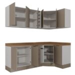 Cozinha Modulada 8 Peças Com Tampo Com Rodapé 4 Aéreos E 4 Balcões Ipanema Cabecasa Madeiraoriginals Fendi Trama - Imagem 3