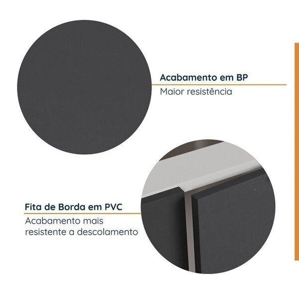 Cozinha Modulada 8 Peças Sem Tampo Com Rodapé 4 Aéreos E 4 Balcões Ipanema Cabecasa Madeiraoriginals Grafite Trama - Imagem 5