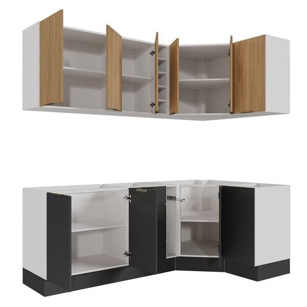 Cozinha Modulada 8 Peças Sem Tampo Com Rodapé 4 Aéreos E 4 Balcões Ipanema Cabecasa Madeiraoriginals Grafite Trama/ - Imagem 6