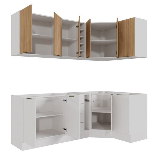 Cozinha Modulada 8 Peças Sem Tampo Com Rodapé 4 Aéreos E 4 Balcões Ipanema Cabecasa Madeiraoriginals Branco/acácia - Imagem 6