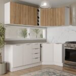 Cozinha Modulada 8 Peças Sem Tampo Com Rodapé 4 Aéreos E 4 Balcões Ipanema Cabecasa Madeiraoriginals Branco/acácia