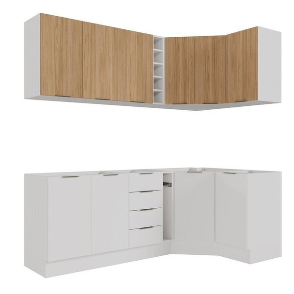 Cozinha Modulada 8 Peças Sem Tampo Com Rodapé 4 Aéreos E 4 Balcões Ipanema Cabecasa Madeiraoriginals Branco/acácia - Imagem 7