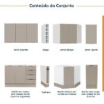 Cozinha Modulada 8 Peças Sem Tampo Com Rodapé 4 Aéreos E 4 Balcões Ipanema Cabecasa Madeiraoriginals Fendi Trama - Imagem 9