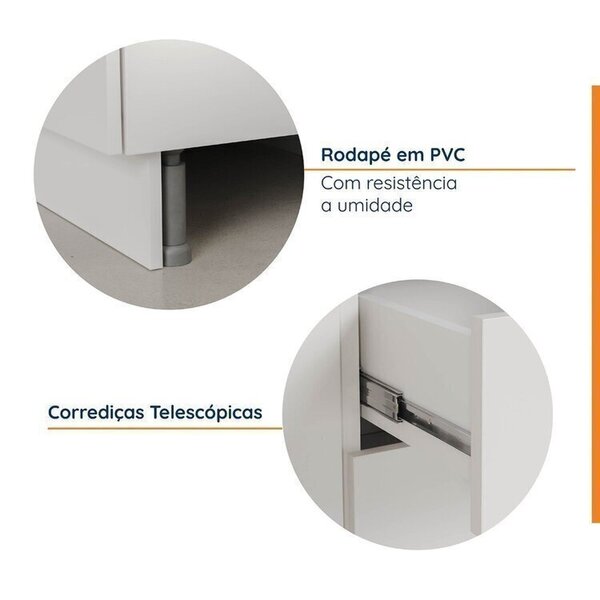 Cozinha Modulada 8 Peças Sem Tampo Com Rodapé 4 Aéreos E 4 Balcões Ipanema Cabecasa Madeiraoriginals Branco - Imagem 3