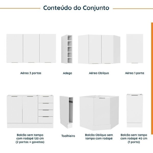 Cozinha Modulada 8 Peças Sem Tampo Com Rodapé 4 Aéreos E 4 Balcões Ipanema Cabecasa Madeiraoriginals Branco - Imagem 9