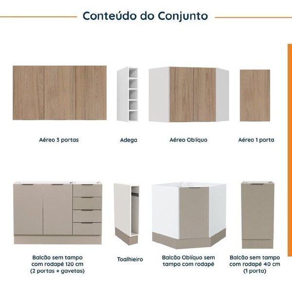 Cozinha Modulada 8 Peças Sem Tampo Com Rodapé 4 Aéreos E 4 Balcões Ipanema Cabecasa Madeiraoriginals Fendi Trama/ 0 (0) - Imagem 3