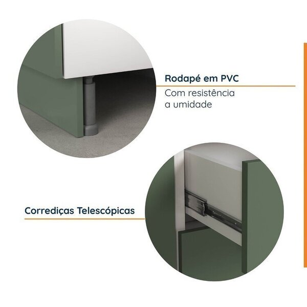 Cozinha Modulada 8 Peças Sem Tampo Com Rodapé 4 Aéreos E 4 Balcões Ipanema Cabecasa Madeiraoriginals Verde - Imagem 3