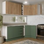 Cozinha Modulada 8 Peças Sem Tampo Com Rodapé 4 Aéreos E 4 Balcões Ipanema Cabecasa Madeiraoriginals Verde