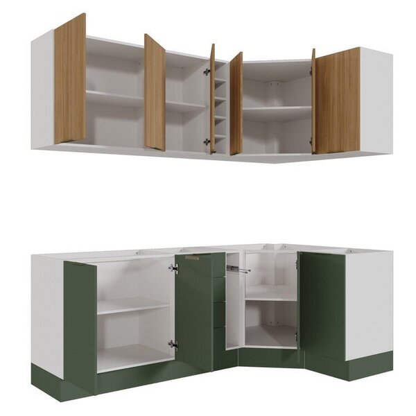 Cozinha Modulada 8 Peças Sem Tampo Com Rodapé 4 Aéreos E 4 Balcões Ipanema Cabecasa Madeiraoriginals Verde - Imagem 6