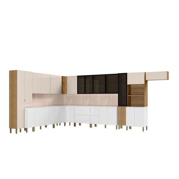 Cozinha Modulada Completa 15 Peças Vidros Reflecta Com Tampo E Painel Art Freijo/ Artico/ Soft - Imagem 10