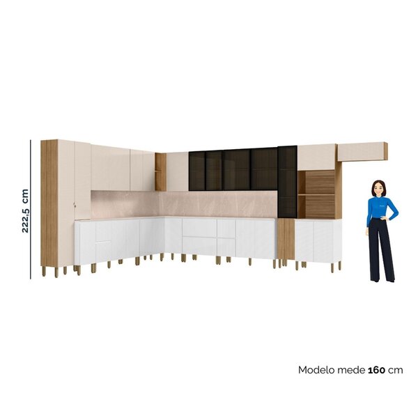 Cozinha Modulada Completa 15 Peças Vidros Reflecta Com Tampo E Painel Art Freijo/ Artico/ Soft - Imagem 6