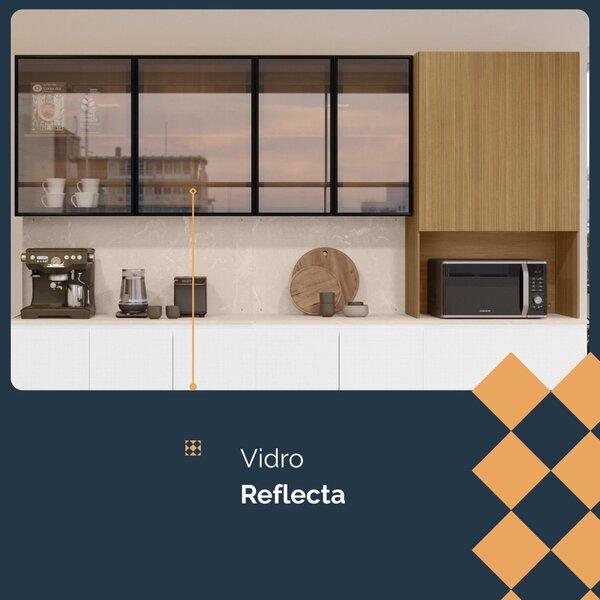 Cozinha Modulada Completa 15 Peças Vidros Reflecta Com Tampo E Painel Art Freijo/ Artico/ Soft - Imagem 5