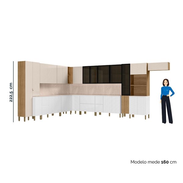 Cozinha Modulada Completa 15 Peças Vidros Reflecta Com Tampo E Painel Art Freijo/ Artico/ Soft - Imagem 8