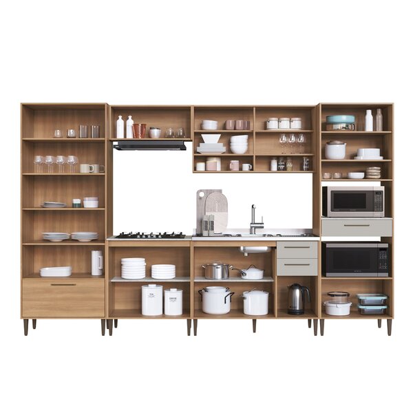 Cozinha Modulada Completa 6 Peças Com Cristaleira 12 Portas 3 Gavetas Jade Freijó/arenas - Imagem 6