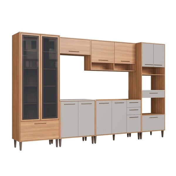 Cozinha Modulada Completa 6 Peças Com Cristaleira 12 Portas 3 Gavetas Jade Freijó/arenas - Imagem 10