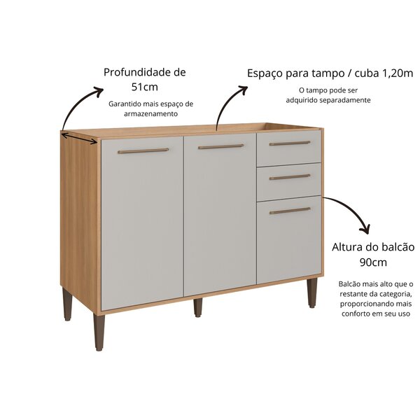 Cozinha Modulada Completa 6 Peças Com Cristaleira 12 Portas 3 Gavetas Jade Freijó/arenas - Imagem 5