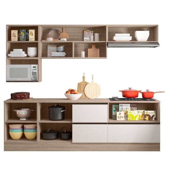 Cozinha Modulada Completa 7 Portas 4 Gavetas Com Balcão Para Cooktop Etna Carvalho Oak/off White - Imagem 5