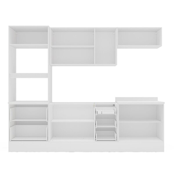 Cozinha Pérola Com Rodapé 5 Peças Torre Quente Aéreo 3 Portas Balcão 120 Balcão 80 E Basculante Yesc Branco/azul - Imagem 7