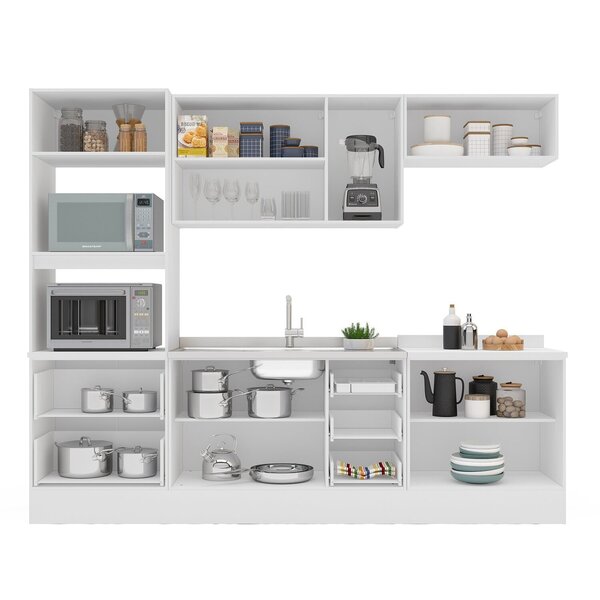 Cozinha Pérola Com Rodapé 5 Peças Torre Quente Aéreo 3 Portas Balcão 120 Balcão 80 E Basculante Yesc Branco/azul - Imagem 6