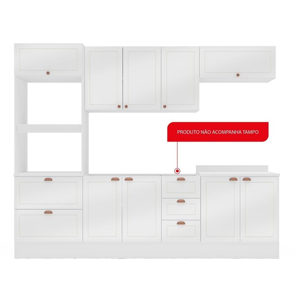 Cozinha Pérola Com Rodapé 5 Peças Torre Quente Aéreo 3 Portas Balcão 120 Balcão 80 E Basculante Yesc Branco - Imagem 8