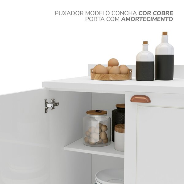 Cozinha Pérola Com Rodapé 5 Peças Torre Quente Aéreo 3 Portas Balcão 120 Balcão 80 E Basculante Yesc Branco - Imagem 5