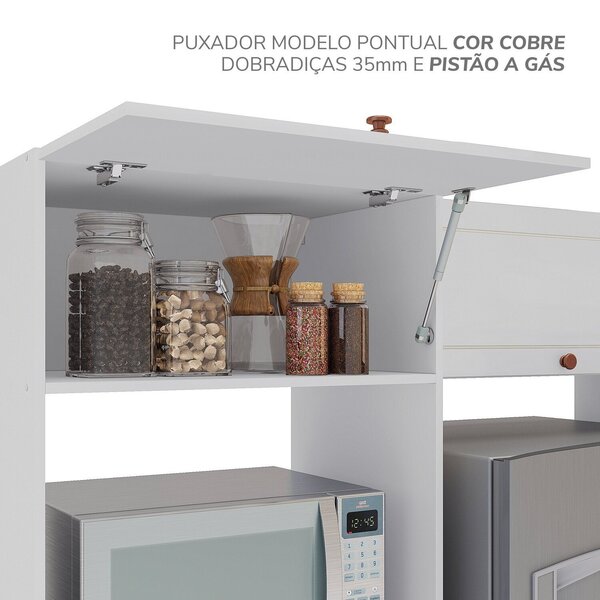 Cozinha Pérola Com Rodapé 5 Peças Torre Quente Aéreo 3 Portas Balcão 120 Balcão 80 E Basculante Yesc Branco - Imagem 3