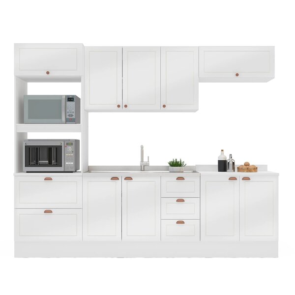 Cozinha Pérola Com Rodapé 5 Peças Torre Quente Aéreo 3 Portas Balcão 120 Balcão 80 E Basculante Yesc Branco - Imagem 10