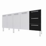 Gabinete De Cozinha Preto Em Aço 192cm 3 Gavetas Venus Flat Cozimax