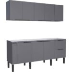 Gabinete De Cozinha Cinza Em Madeira Montado 194cm Cisne Cozimax - Imagem 4