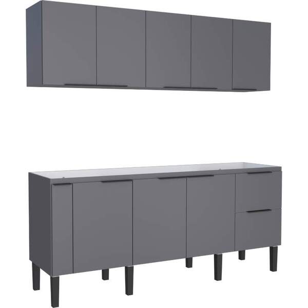 Gabinete De Cozinha Cinza Em Madeira Montado 194cm Cisne Cozimax - Imagem 4