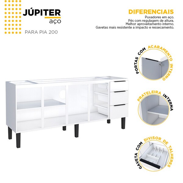 Gabinete De Cozinha Em Aço Cinza 192cm Jupiter Cozimax - Imagem 4