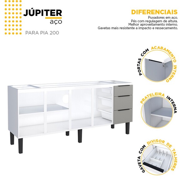 Gabinete De Cozinha Em Aço Cinza 192cm Jupiter Cozimax - Imagem 3