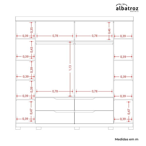 Guarda-roupa 06 Portas E 04 Gavetas Com Espelhos Doble Casal - Imagem 6