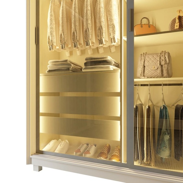 Guarda Roupa 100% Mdf Platinum Led 3 Portas Reflecta Off White - Gelius - Imagem 4