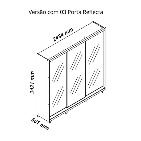 Guarda Roupa 100% Mdf Platinum Led 3 Portas Reflecta Off White - Gelius - Imagem 6