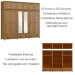Guarda Roupa 12p 3g Espelho Madeira Maciça 261 Cm 9134 Milani Store - Imagem 3