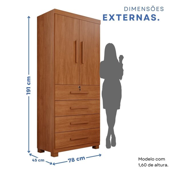 Guarda-roupa 2 Portas 4 Gavetas Ilhéus Espresso Móveis Cinamomo - Imagem 8
