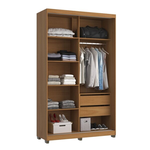 Guarda-roupa 2 Portas De Correr Com Espelho E 02 Gavetas Em 100% Mdf Picasso Nature - Imagem 3