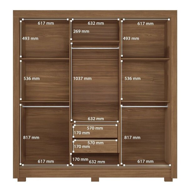 Guarda-roupa 3 Portas Correr 2 Gavetas Maringá Jatoba - Imagem 3