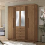 Guarda-roupa 4 Portas 4 Gavetas Com Espelho E Pés Mdp Aurora Jatoba