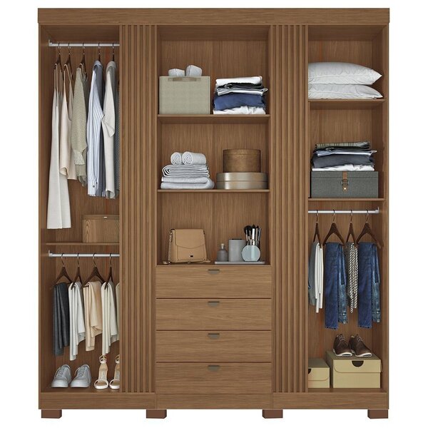 Guarda-roupa 4 Portas 4 Gavetas Com Espelho E Pés Mdp Aurora Jatoba - Imagem 3