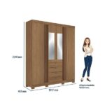 Guarda-roupa 4 Portas 4 Gavetas Com Espelho E Pés Mdp Aurora Jatoba - Imagem 5
