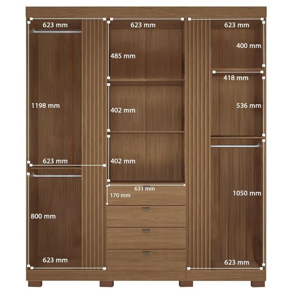 Guarda-roupa 4 Portas 4 Gavetas Com Espelho E Pés Mdp Aurora Jatoba - Imagem 4