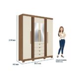 Guarda-roupa 4 Portas 4 Gavetas Com Espelho E Pés Mdp Aurora Jatobá/ Areia - Imagem 2