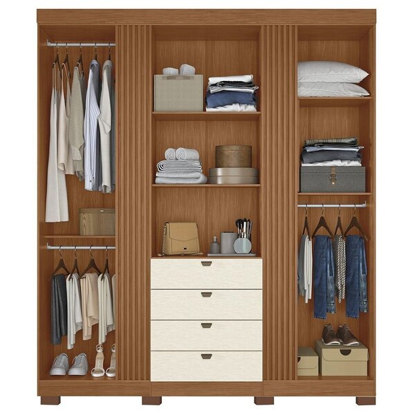 Guarda-roupa 4 Portas 4 Gavetas Com Espelho E Pés Mdp Aurora Jatobá/ Areia - Imagem 3